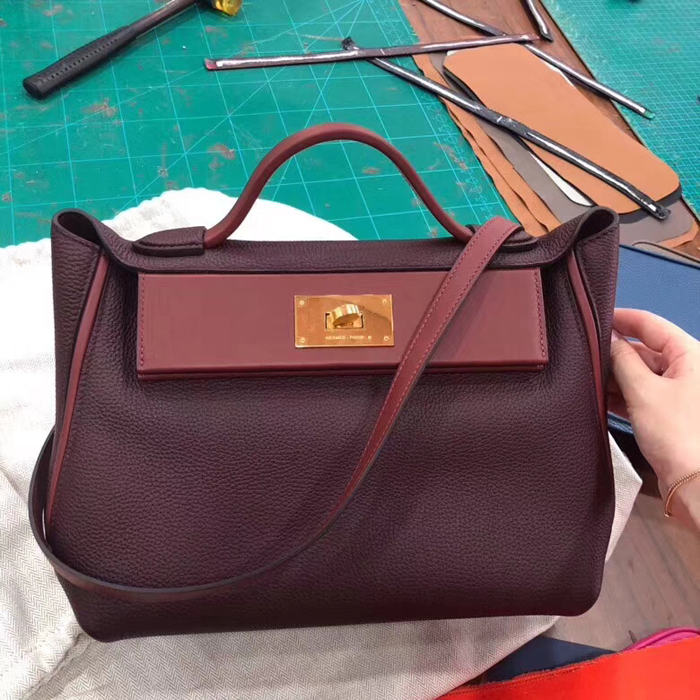 Hermes 24/24 Bag Bordeaux Rouge Swift & Togo Gold Hardware