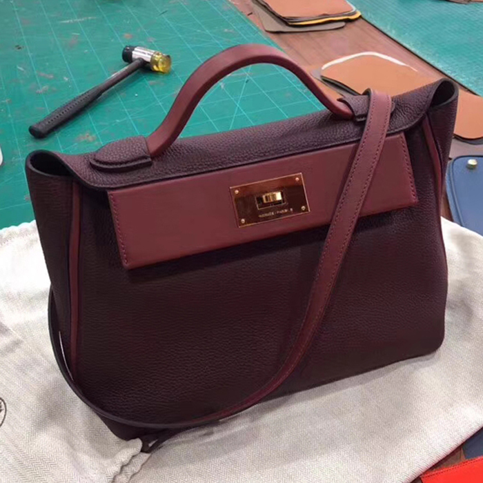 Hermes 24/24 Bag Bordeaux Rouge Swift & Togo Gold Hardware