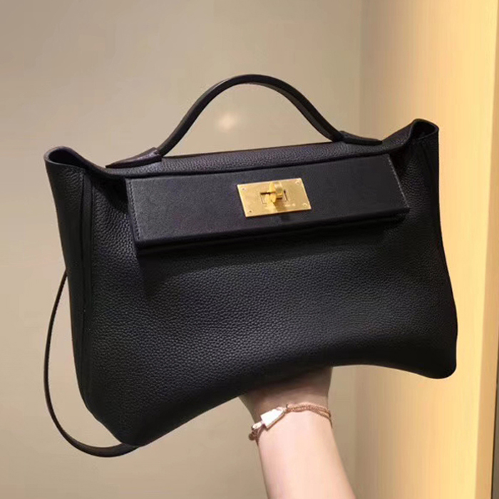 Hermes 2424 Bag Black Swift & Togo Gold Hardware