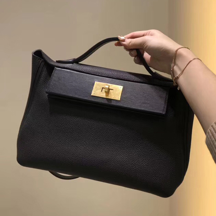 Hermes 2424 Bag Black Swift & Togo Gold Hardware