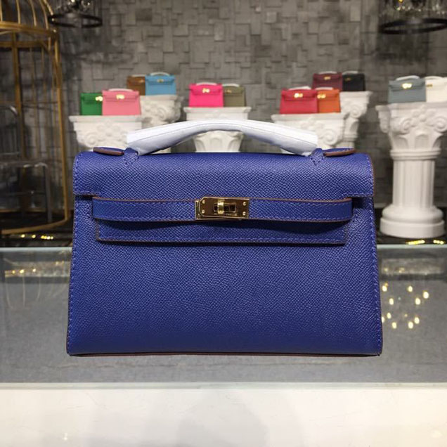 Hermes Mini Kelly KP Pochette 22cm Epsom Calfskin Gold Hardware Handstitched Electric Blue