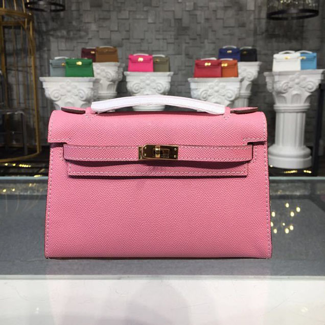 Hermes Mini Kelly KP Pochette 22cm Epsom Calfskin Gold Hardware Handstitched Pink