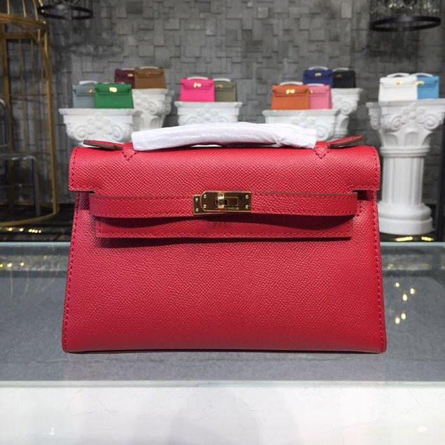 Hermes Mini Kelly KP Pochette 22cm Epsom Calfskin Gold Hardware Handstitched Red