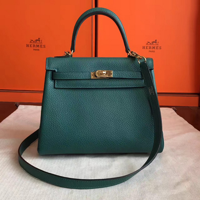 Hermes Kelly 25cm Bag Dark Green Togo Leather