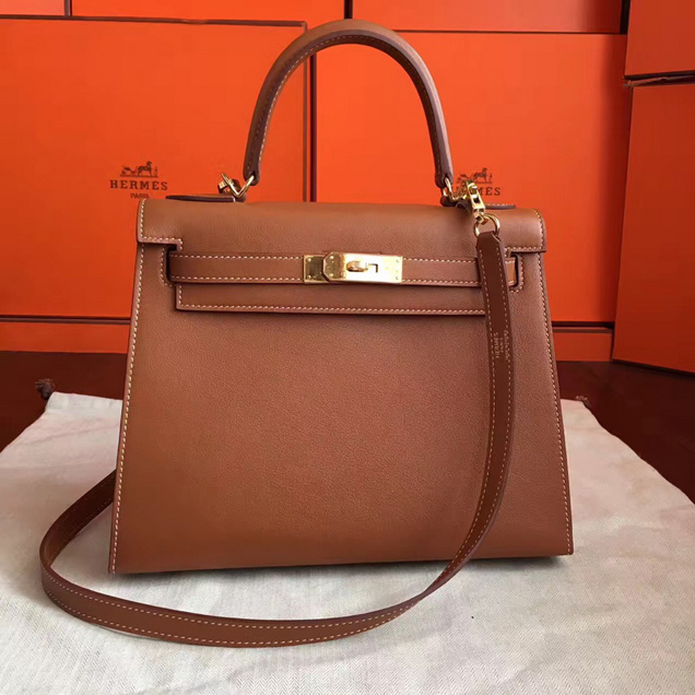 Hermes Kelly 28cm Bag Brown Swif Leather