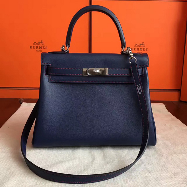 Hermes Kelly 28cm Bag Sapphire Swif Leather