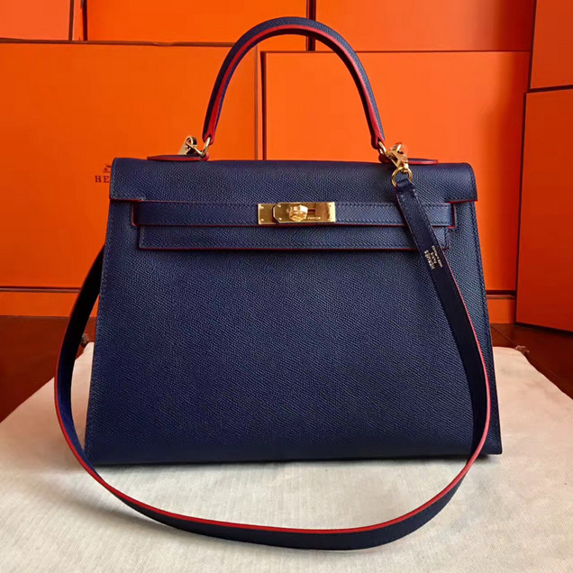 Hermes Kelly 32cm Bag Sapphire Epsom Leather