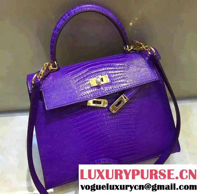 Hermes Lizard Pattern Kelly 20/25/32 Bag Purple 2016