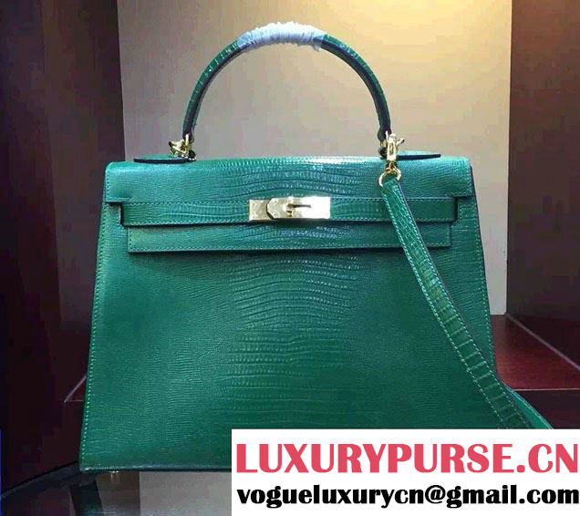 Hermes Lizard Pattern Kelly 20/25/32 Bag Green 2016