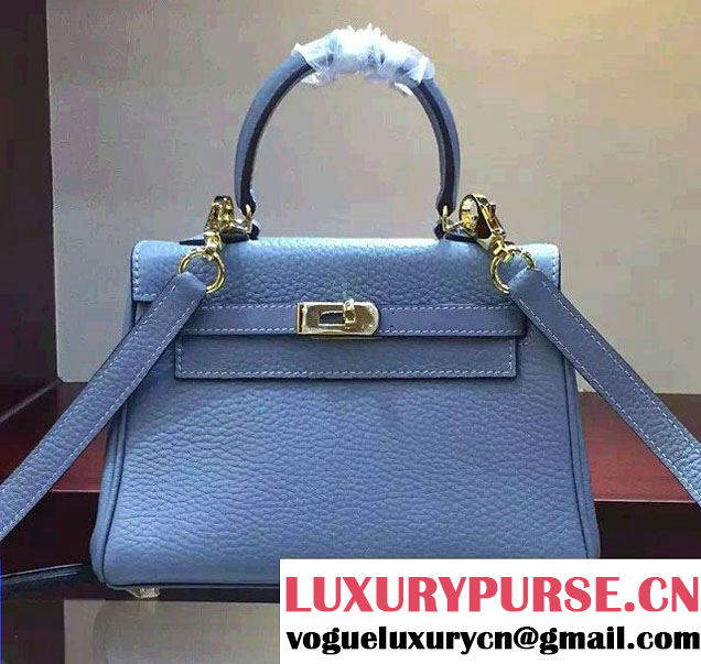 Hermes Clemence Leather Kelly 20cm Mini Bag Baby Blue 2016