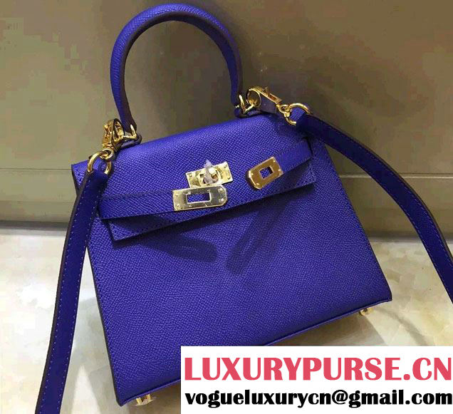 Hermes Epsom Leather Kelly 20cm Mini Bag Blue 2016