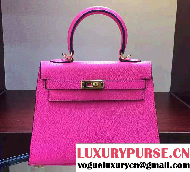 Hermes Epsom Leather Kelly 20cm Mini Bag Fuchsia 2016