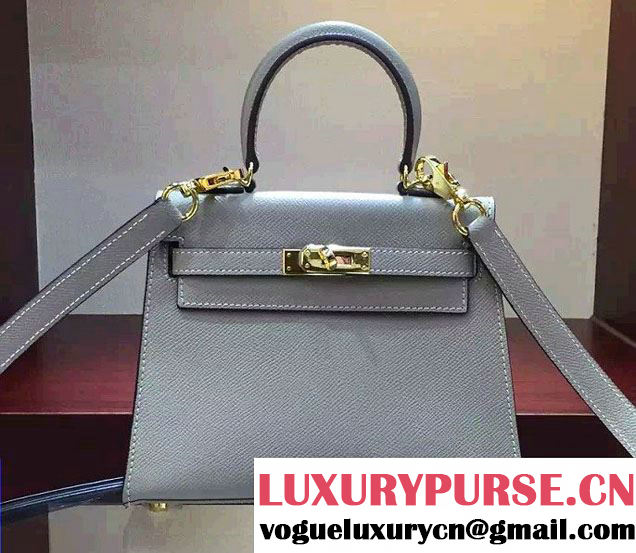 Hermes Epsom Leather Kelly 20cm Mini Bag Gray 2016