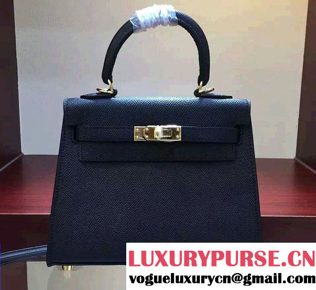 Hermes Epsom Leather Kelly 20cm Mini Bag Black 2016