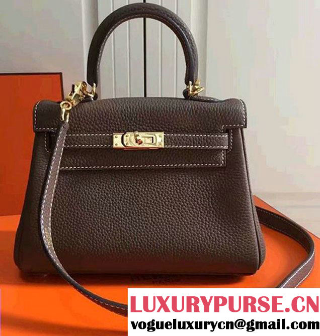 Hermes Clemence Leather Kelly 20cm Mini Bag Etoupe