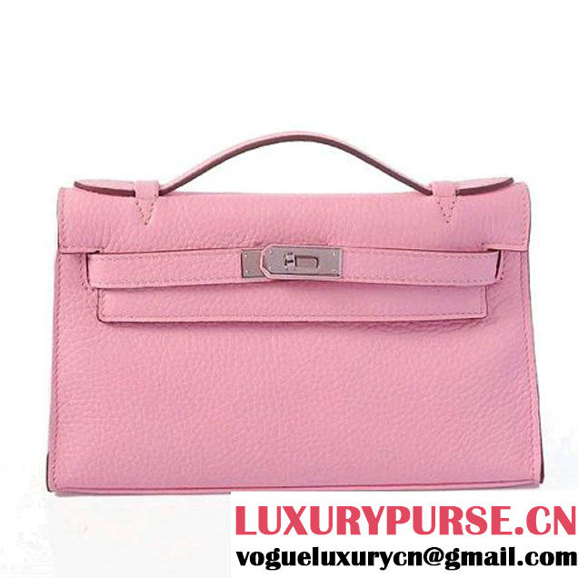 Hermes Kelly 22cm Clemence Leather Light Pink