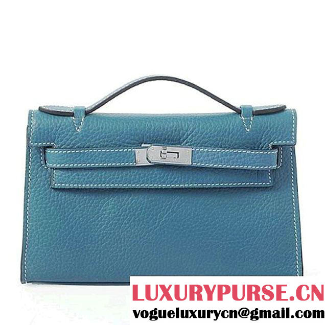 Hermes Kelly 22cm Clemence Leather Blue