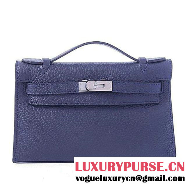 Hermes Kelly 22cm Clemence Leather RoyalBlue