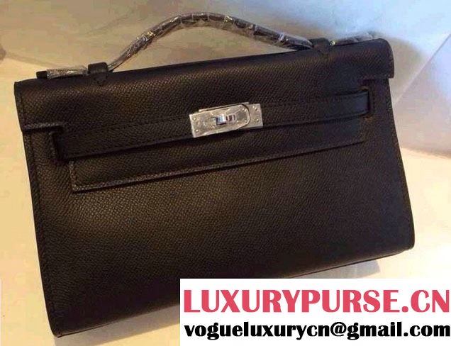 mes Kelly 22 Epsom Leather Clutch Bag Black