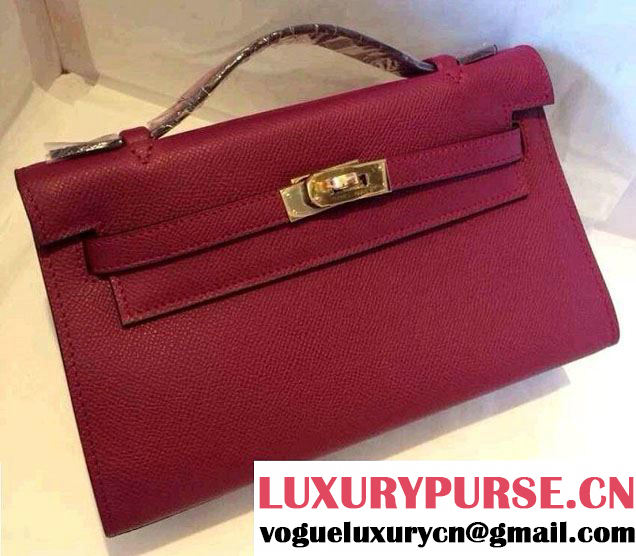 Hermes Kelly 22 Epsom Leather Clutch Bag Dark Red