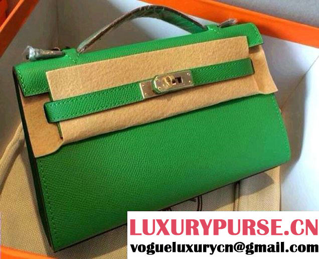 Hermes Kelly 22 Epsom Leather Clutch Bag Grass Green