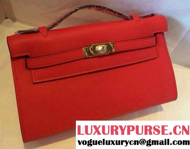 Hermes Kelly 22 Epsom Leather Clutch Bag Red