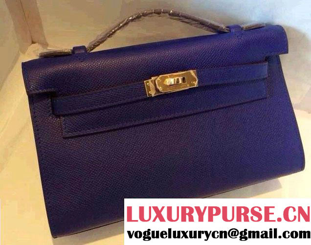 Hermes Kelly 22 Epsom Leather Clutch Bag Purple