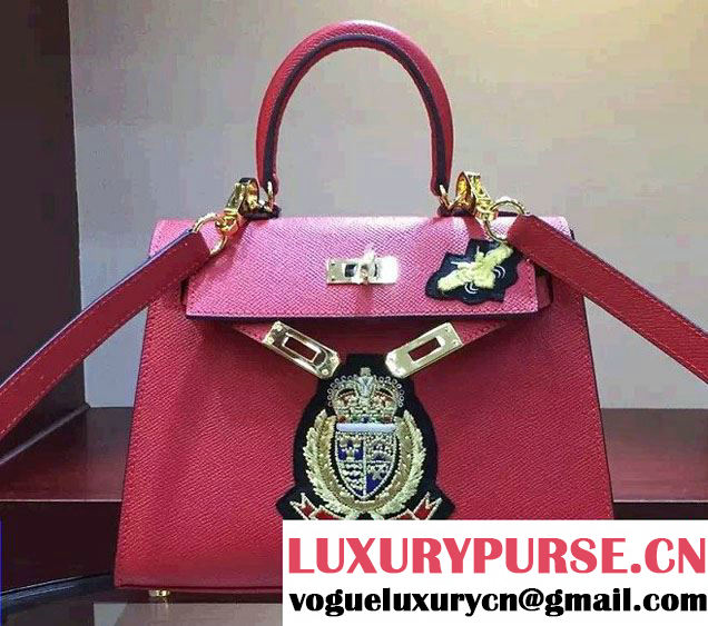 Hermes Crown Embellished Epsom Leather Kelly 22 Mini Bag Red 2016