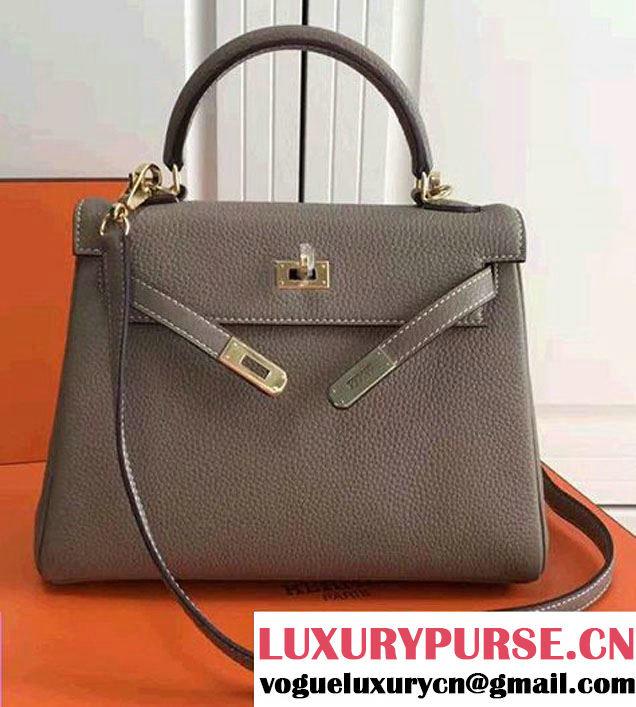 Hermes Kelly 25cm In Original Calfskin Leather Bag Dark Grey