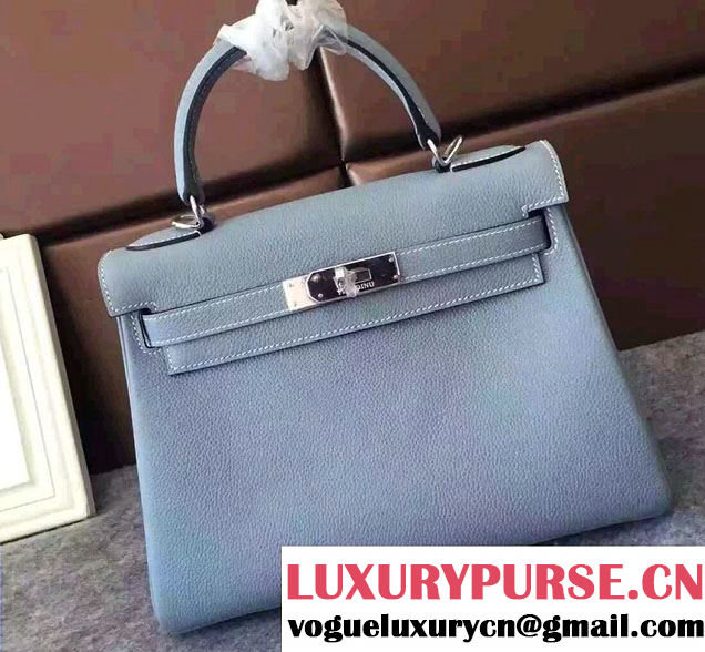 Hermes Kelly 28cm/32cm Bag in Original Togo Leather Baby Blue