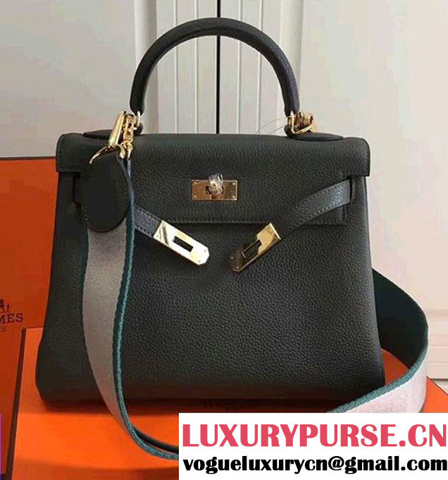 Hermes Kelly 32/28 Togo Leather With Amazon Strap Bag Dark Green 2016