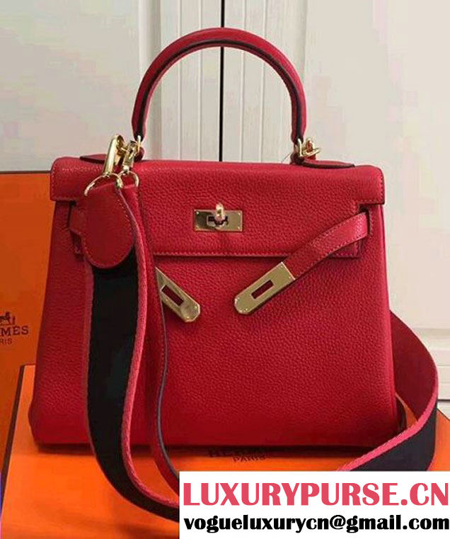 Hermes Kelly 32/28 Togo Leather With Amazon Strap Bag Red 2016