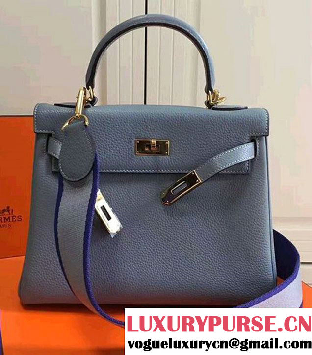 Hermes Kelly 32/28 Togo Leather With Amazon Strap Bag Pale Blue 2016