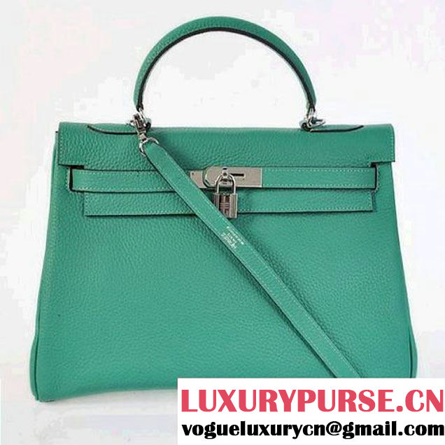 Hermes Kelly 32cm Bags Togo Leather Green Silver