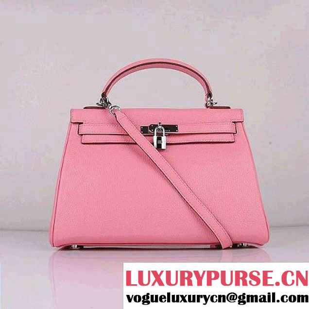 Hermes Kelly 32cm Shoulder Bags Pink Clemence Leather Silver