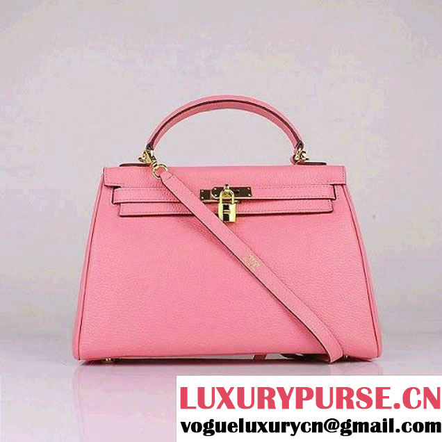 Hermes Kelly 32cm Shoulder Bags Pink Clemence Leather Gold