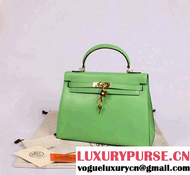 Hermes Kelly 32cm Top Handle Bag Green Togo Leather Gold