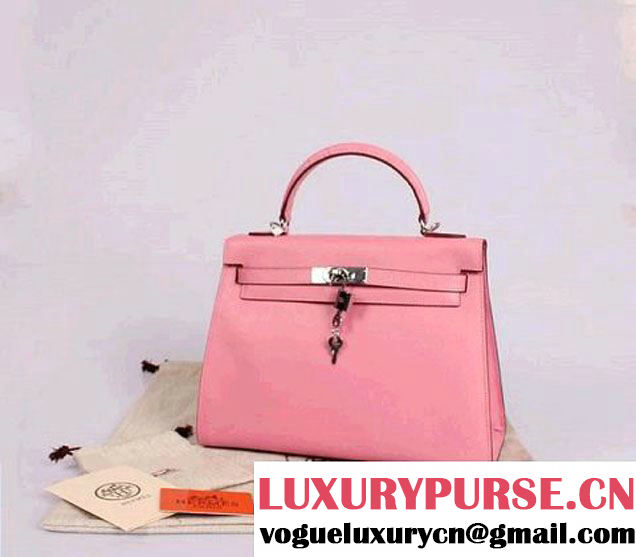 Hermes Kelly 32cm Top Handle Bag Pink Togo Leather Silver