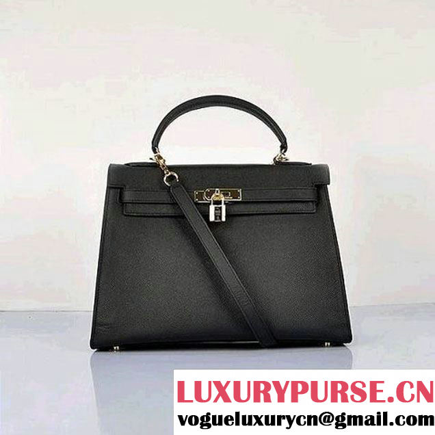 Newest 2012 Hermes Kelly 32cm Bags Black Calf Leather Gold