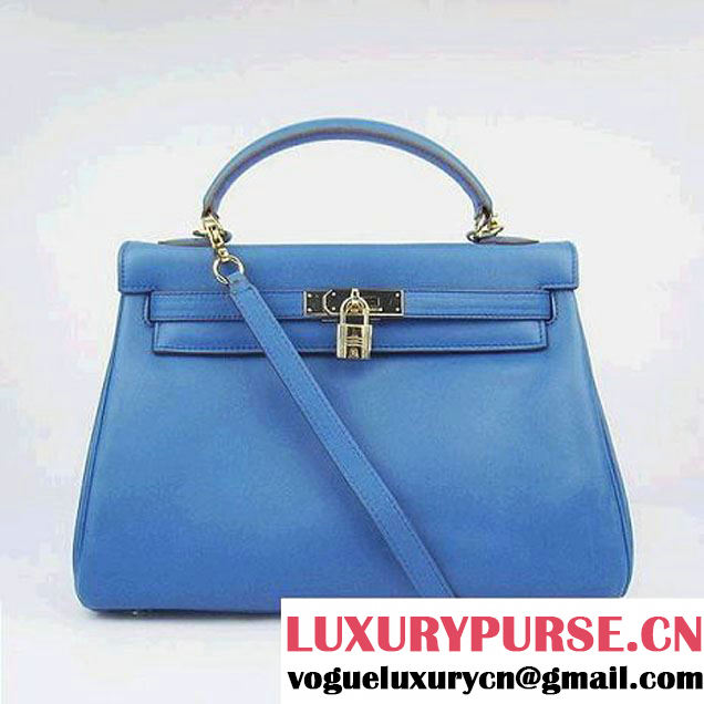 Hermes Kelly 32cm Bags Togo Leather 6108 Blue Golden