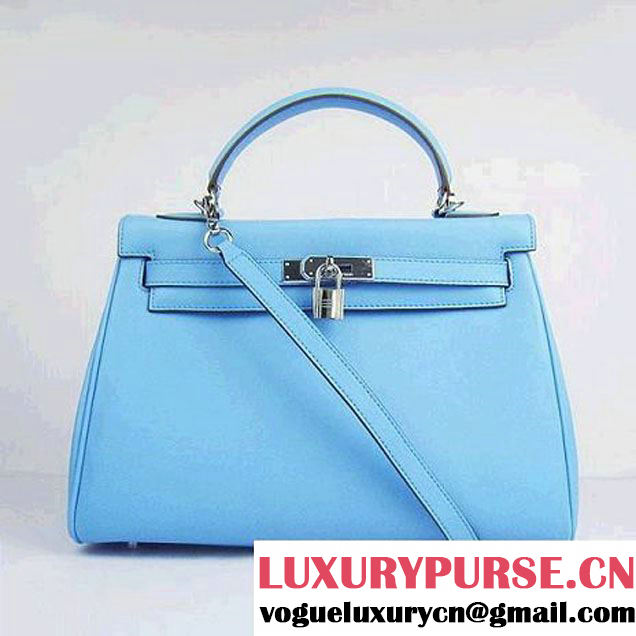 Hermes Kelly 32cm Bags Togo Leather 6108 Light Blue Silver