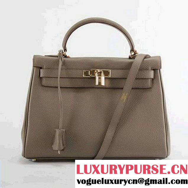 Hermes Kelly 32cm Togo Leather Handbags 6018 Dark Grey Golden