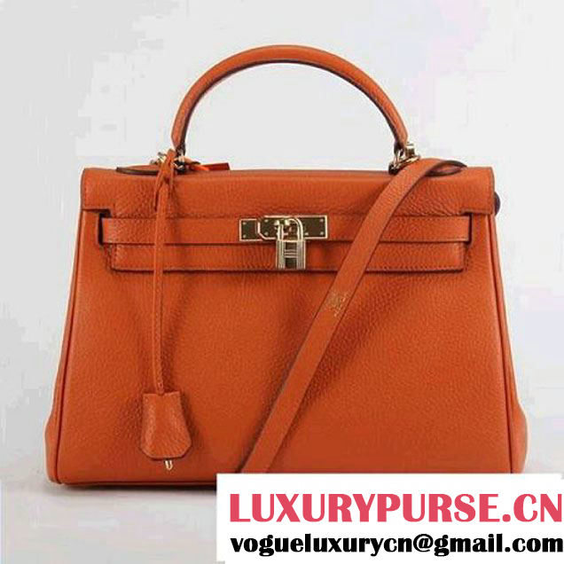 Hermes Kelly 32cm Togo Leather Handbags 6018 Orange Golden