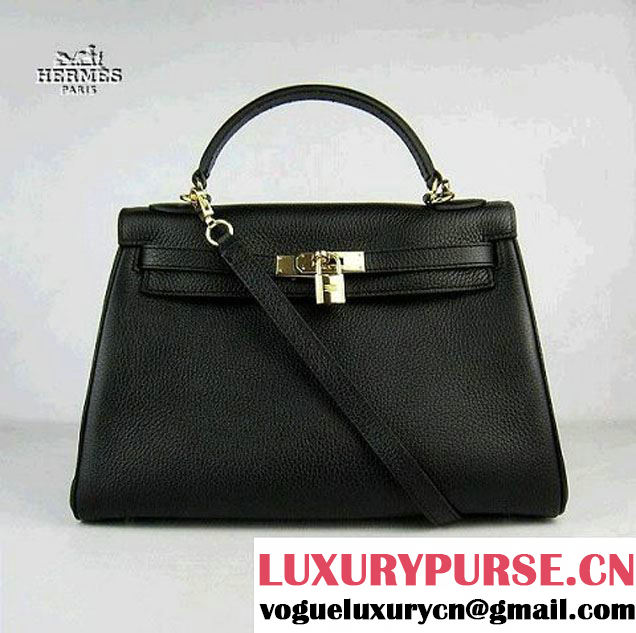 Hermes Kelly 32cm Togo Leather Bag Black 6108 Gold Hardware