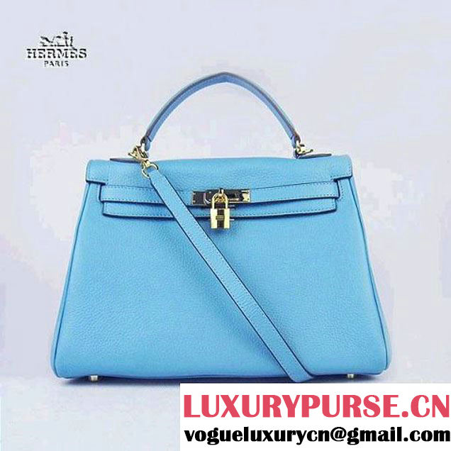 Hermes Kelly 32cm Togo Leather Bag Light Blue 6108 Gold Hardware