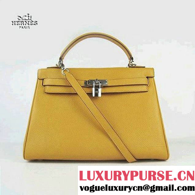 Hermes Kelly 32cm Togo Leather Bag Yellow 6108 Silver Hardware