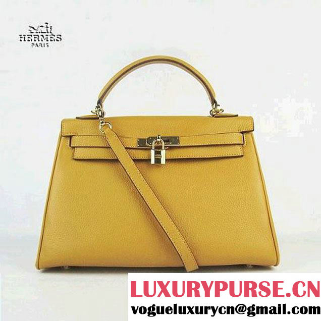 Hermes Kelly 32cm Togo Leather Bag Yellow 6108 Gold Hardware