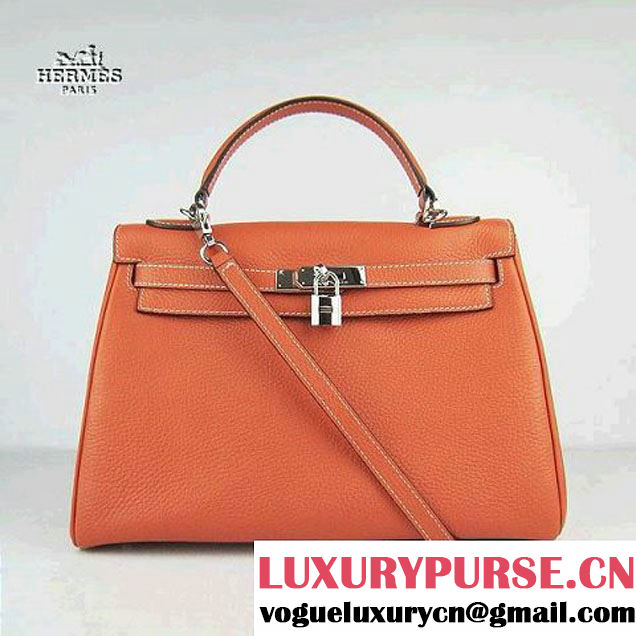 Hermes Kelly 32cm Togo Leather Bag Orange 6108 Silver Hardware