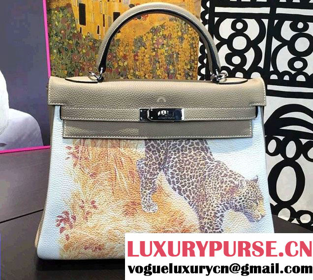 Hermes Kelly 32cm Bag in Original Leather Cheetah Gray 2016