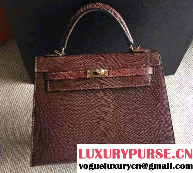 Hermes Lizard Leather Kelly 25/28/32 Bag Burgundy 2016